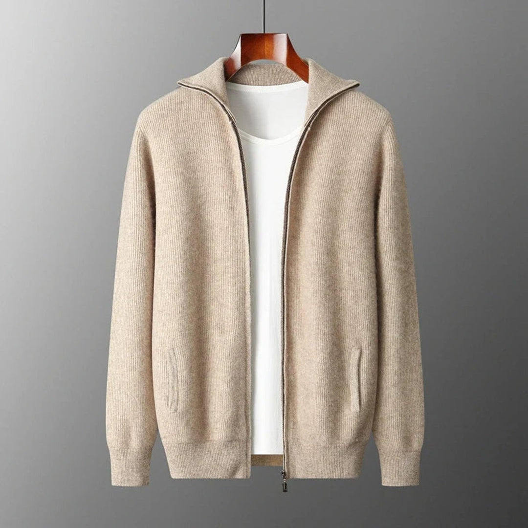 Theo | Men's Cashmere Zip Cardigan Knitted Ribbed Full-Zip Jumper