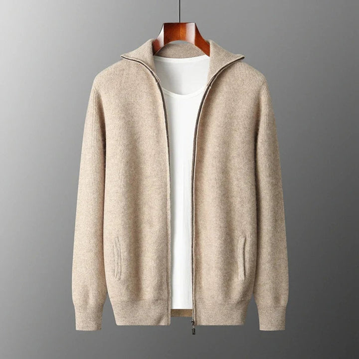 Theo | Men's Cashmere Zip Cardigan Knitted Ribbed Full-Zip Jumper