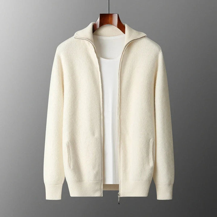 Theo | Men's Cashmere Zip Cardigan Knitted Ribbed Full-Zip Jumper