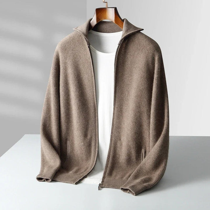 Theo | Men's Cashmere Zip Cardigan Knitted Ribbed Full-Zip Jumper