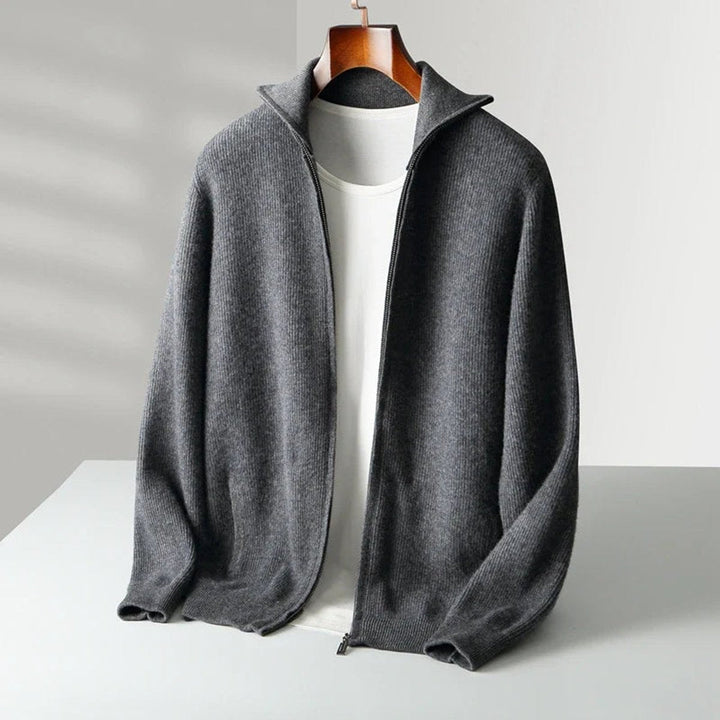 Theo | Men's Cashmere Zip Cardigan Knitted Ribbed Full-Zip Jumper
