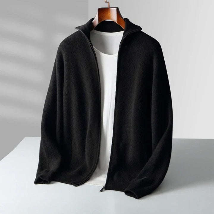Theo | Men's Cashmere Zip Cardigan Knitted Ribbed Full-Zip Jumper