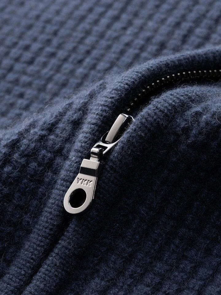 Theo | Men's Waffle-Knit Cashmere Zip Hoodie Drawstring Hood Patch Pockets