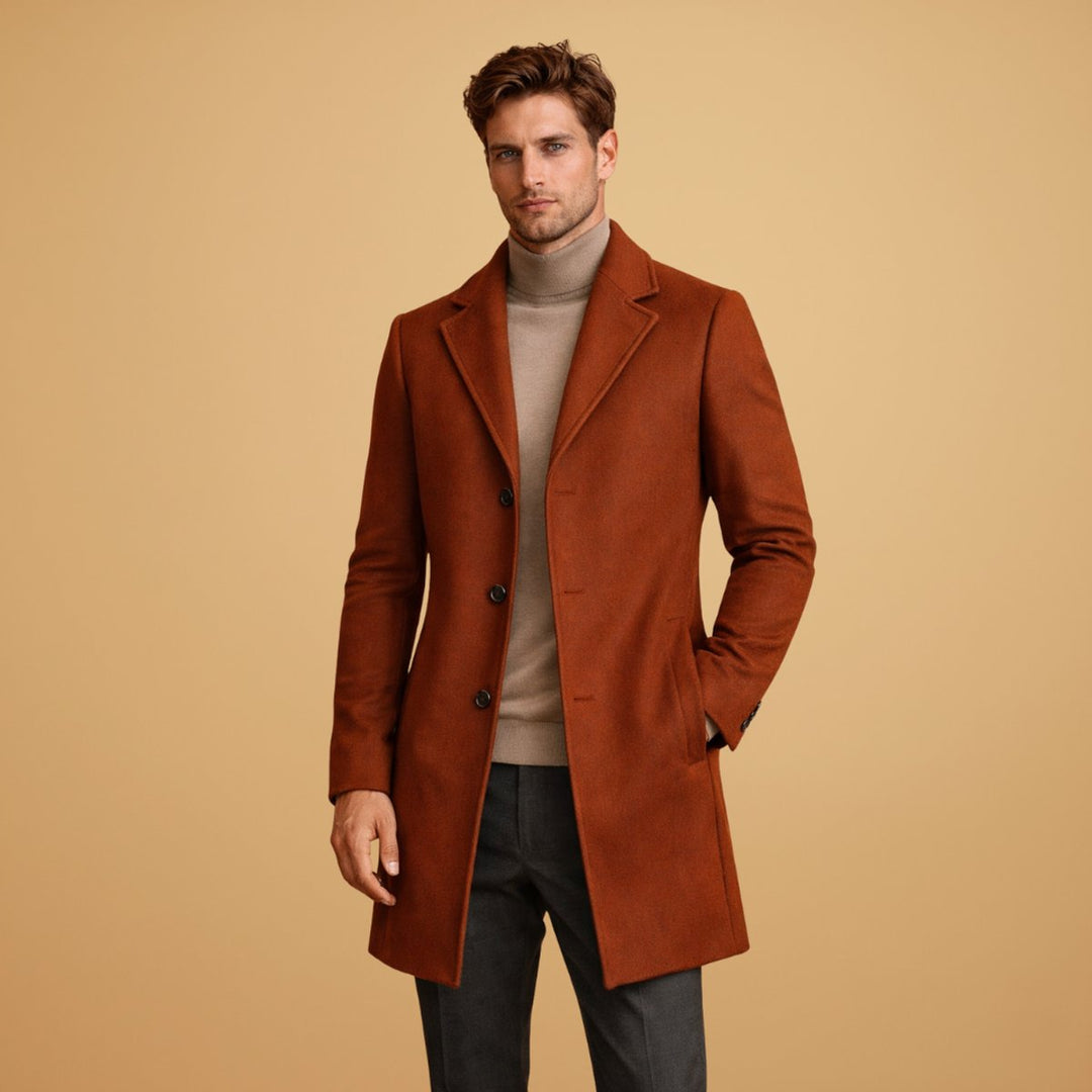Leo | Men's Classic Tailored Wool-Blend Overcoat Button-Front Mens Jacket