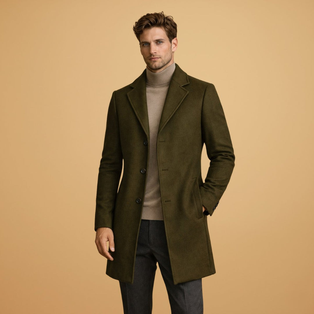 Leo | Men's Classic Tailored Wool-Blend Overcoat Button-Front Mens Jacket