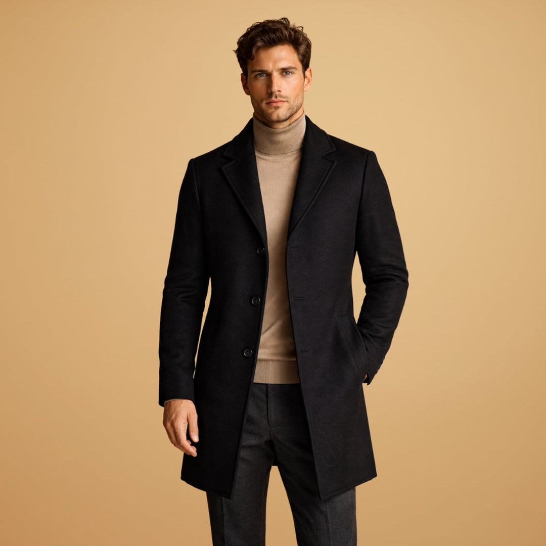 Leo | Men's Classic Tailored Wool-Blend Overcoat Button-Front Mens Jacket