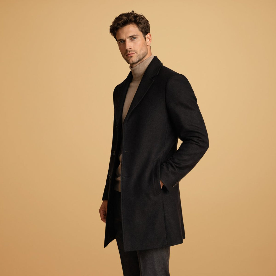 Leo | Men's Classic Tailored Wool-Blend Overcoat Button-Front Mens Jacket
