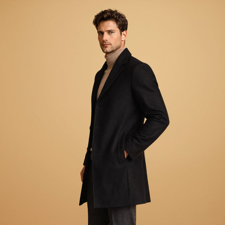 Leo | Men's Classic Tailored Wool-Blend Overcoat Button-Front Mens Jacket