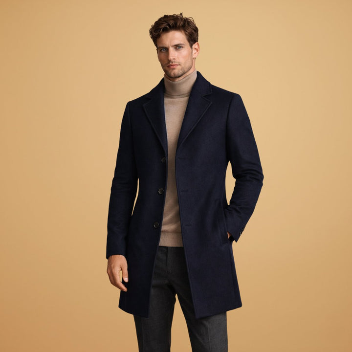 Leo | Men's Classic Tailored Wool-Blend Overcoat Button-Front Mens Jacket
