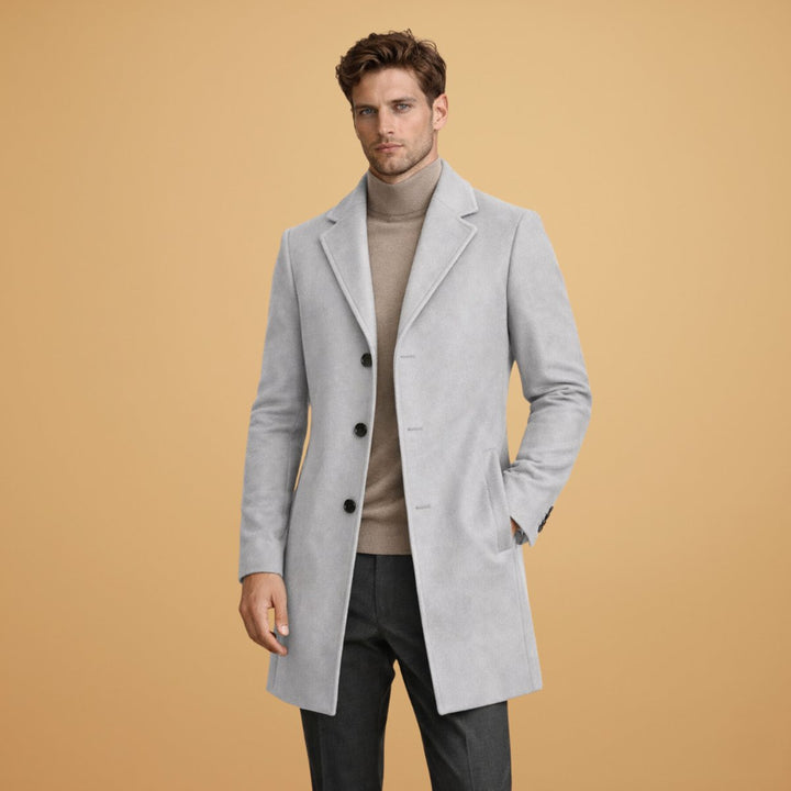 Leo | Men's Classic Tailored Wool-Blend Overcoat Button-Front Mens Jacket