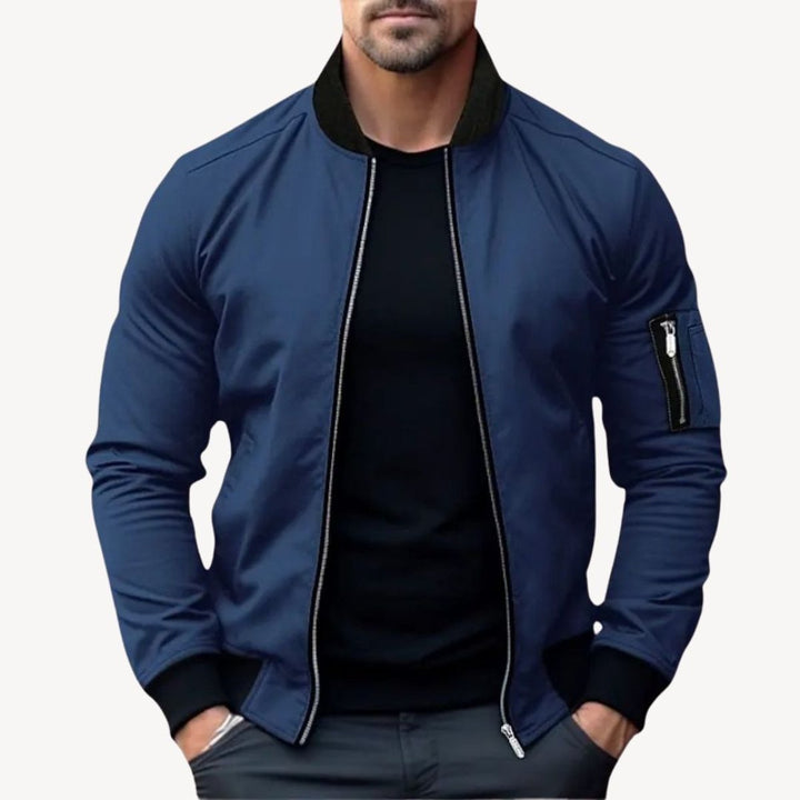 Henry | Men's Classic Zip-Up Bomber Jacket Ribbed Collar Outerwear