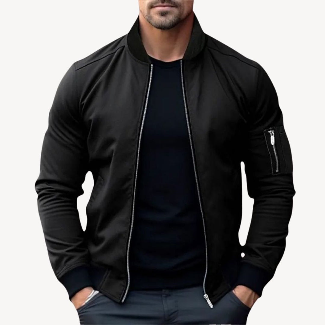 Henry | Men's Classic Zip-Up Bomber Jacket Ribbed Collar Outerwear