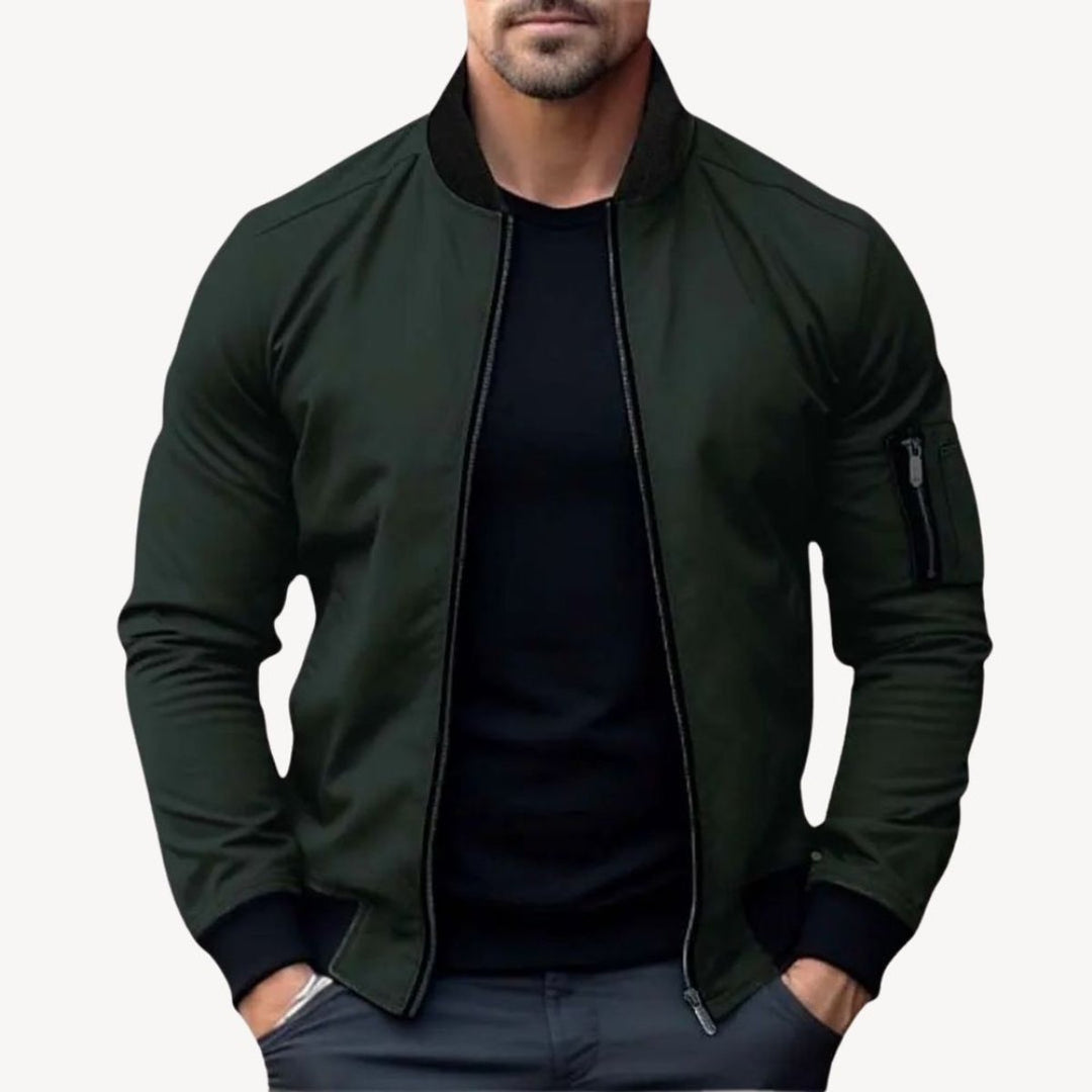 Henry | Men's Classic Zip-Up Bomber Jacket Ribbed Collar Outerwear