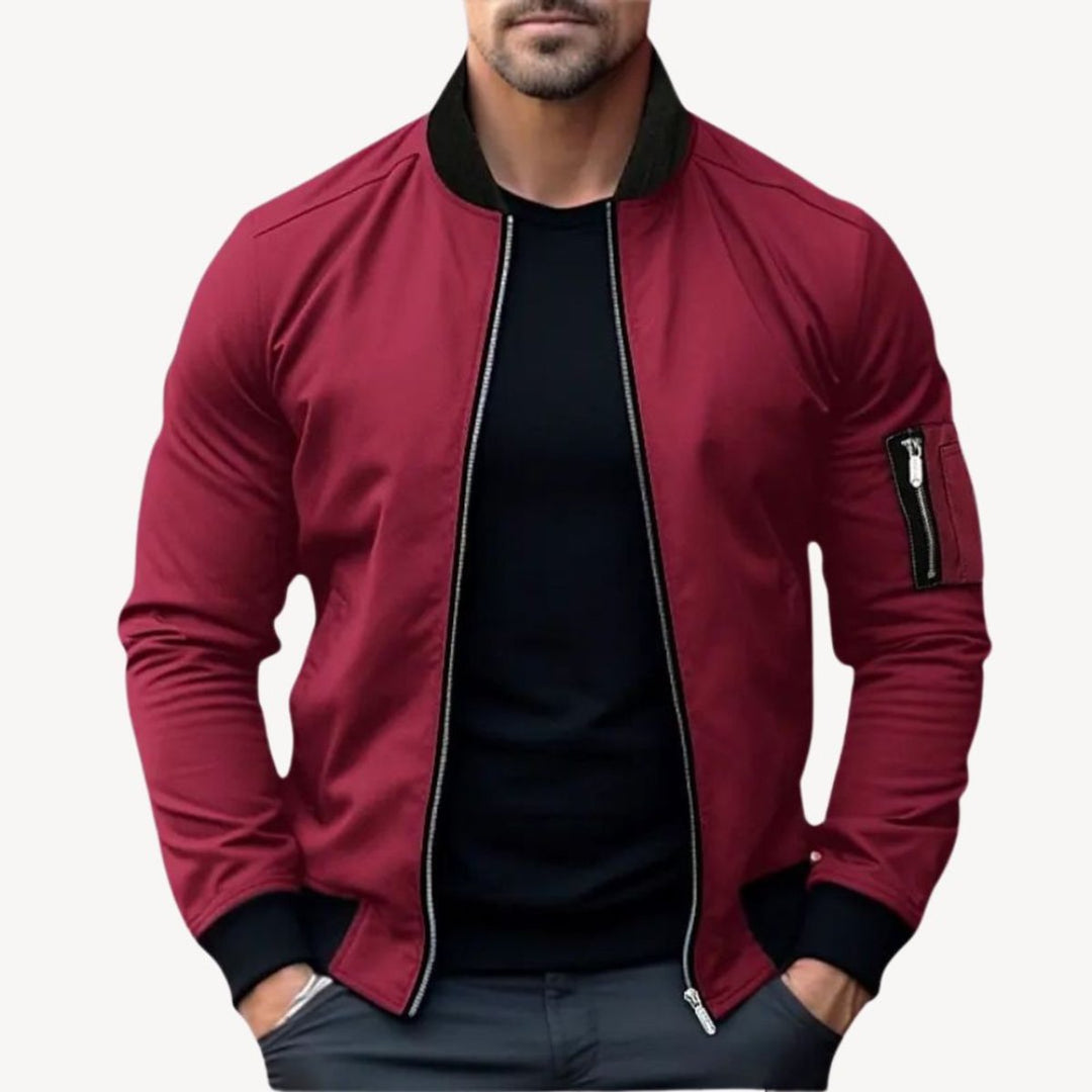 Henry | Men's Classic Zip-Up Bomber Jacket Ribbed Collar Outerwear