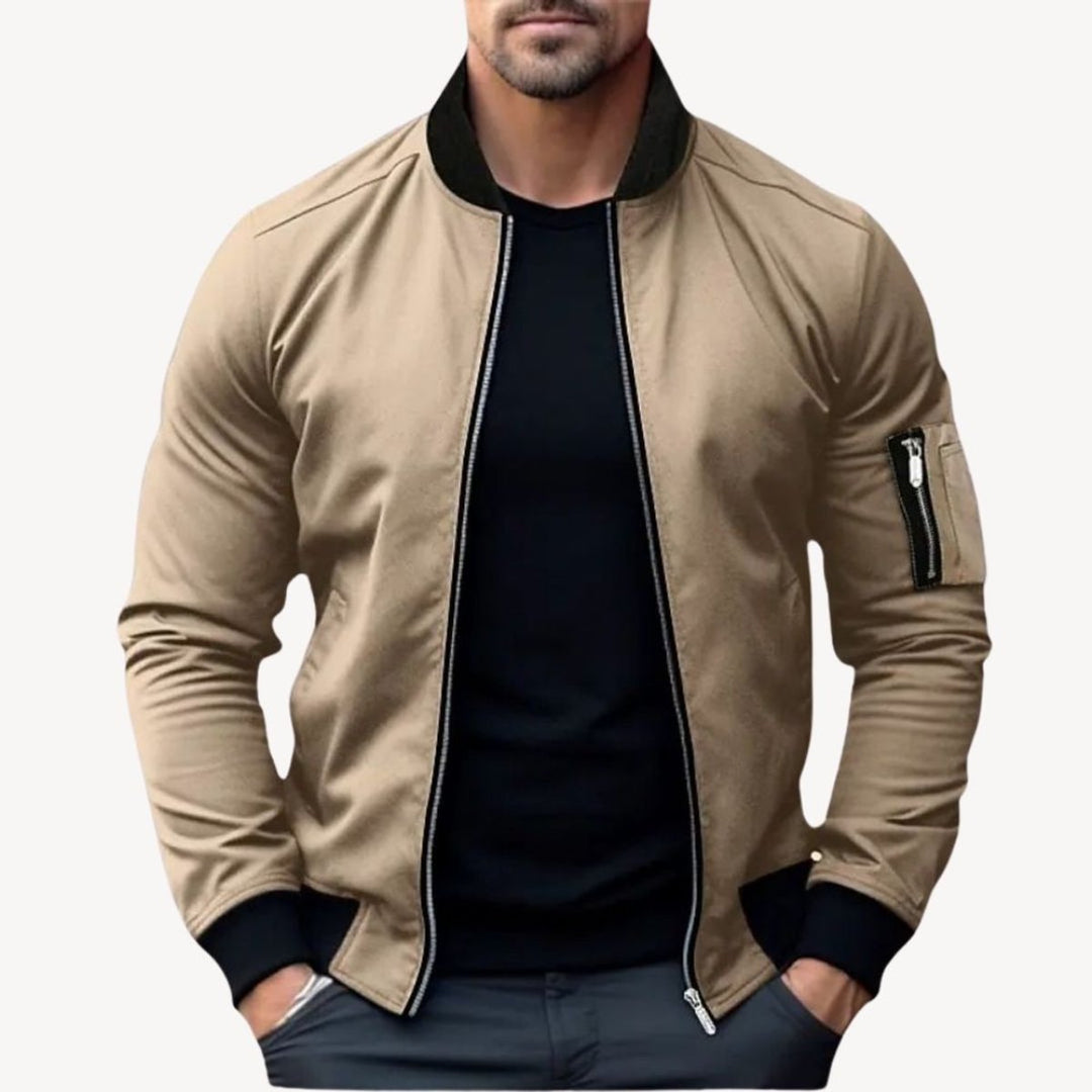 Henry | Men's Classic Zip-Up Bomber Jacket Ribbed Collar Outerwear