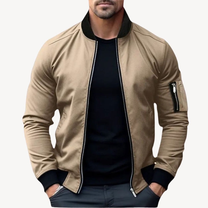 Henry | Men's Classic Zip-Up Bomber Jacket Ribbed Collar Outerwear