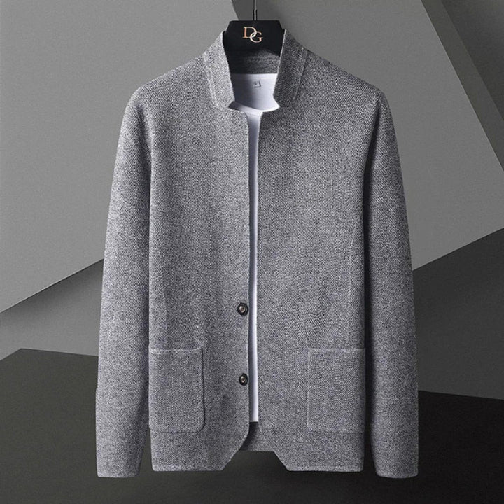Archie | Mens Collarless Wool Blend Knit Jacket Tailored Cardigan Coat