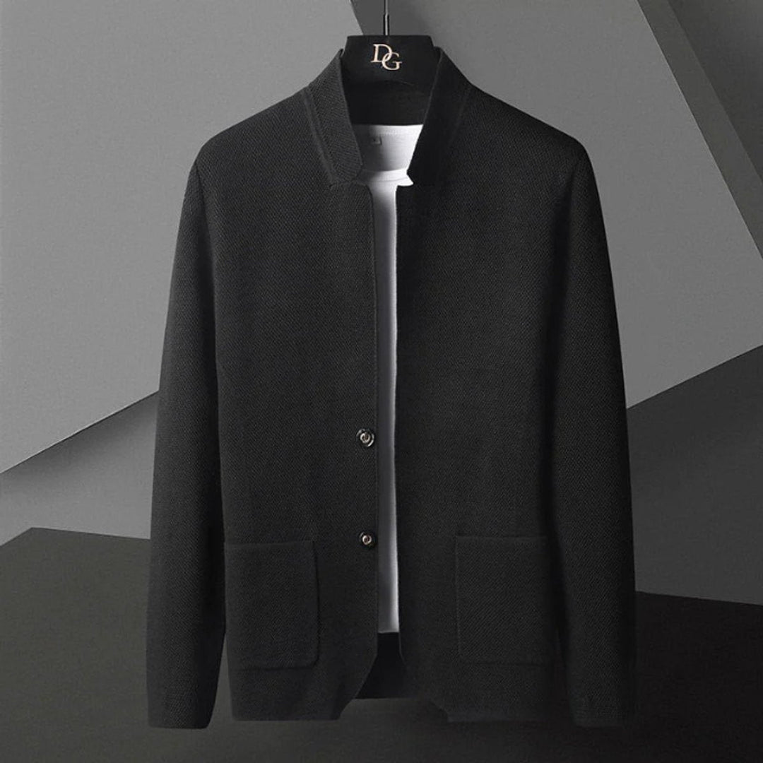 Archie | Mens Collarless Wool Blend Knit Jacket Tailored Cardigan Coat