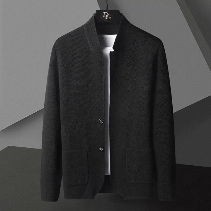 Archie | Mens Collarless Wool Blend Knit Jacket Tailored Cardigan Coat