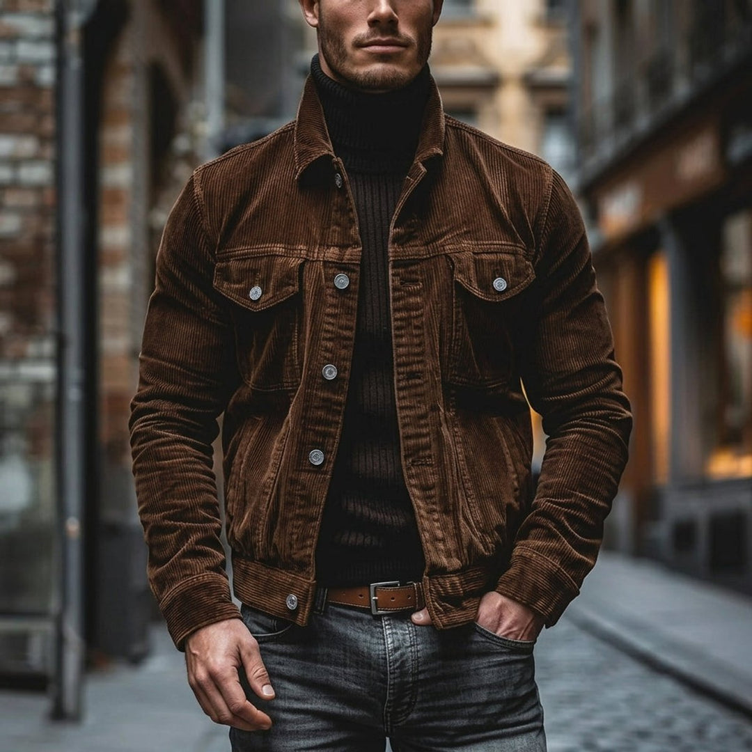Theo | Men's Corduroy Bomber Jacket Single-Breasted Overshirt