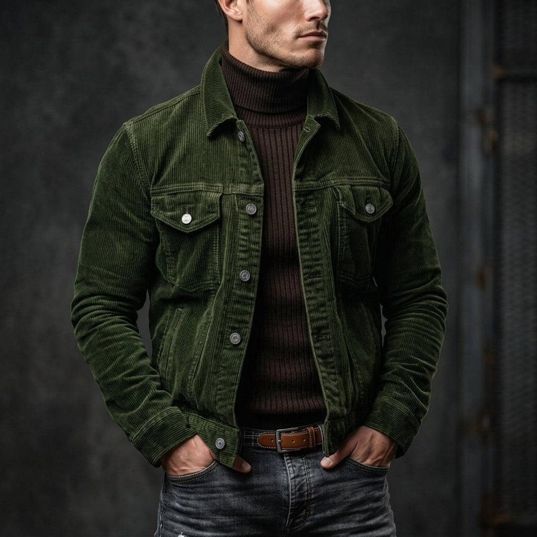 Theo | Men's Corduroy Bomber Jacket Single-Breasted Overshirt
