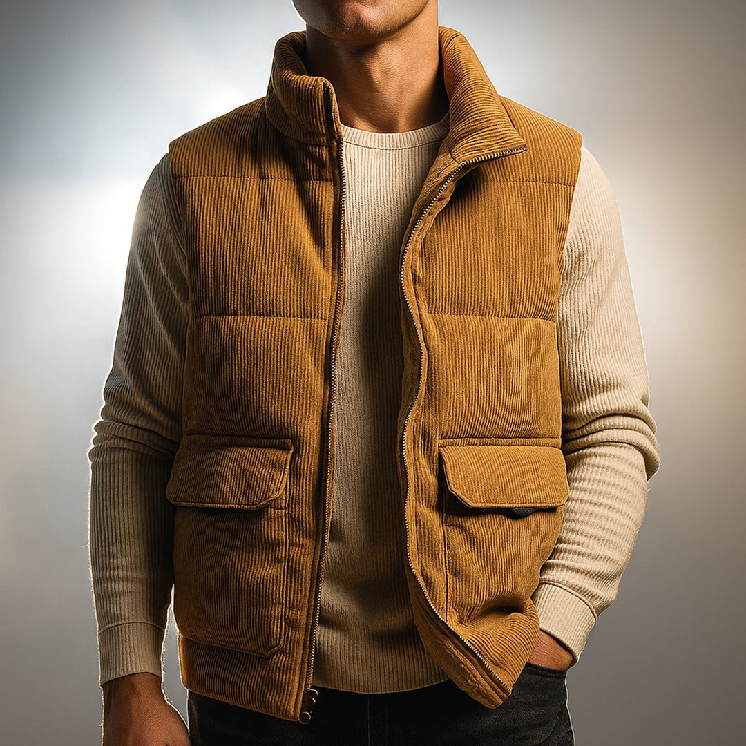 Freddie | Men's Corduroy Zip Hoodie Quilted Sleeveless Gilet Vest