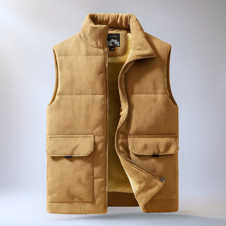 Freddie | Men's Corduroy Zip Hoodie Quilted Sleeveless Gilet Vest
