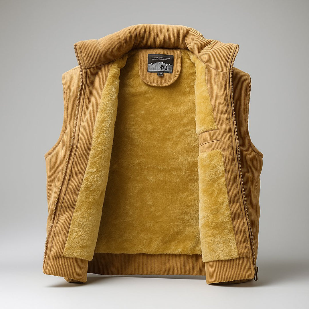 Freddie | Men's Corduroy Zip Hoodie Quilted Sleeveless Gilet Vest
