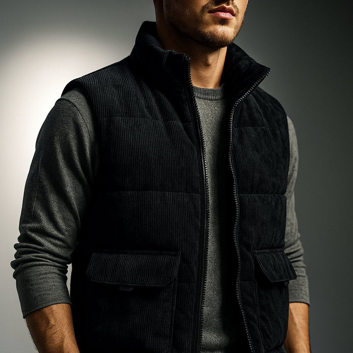 Freddie | Men's Corduroy Zip Hoodie Quilted Sleeveless Gilet Vest