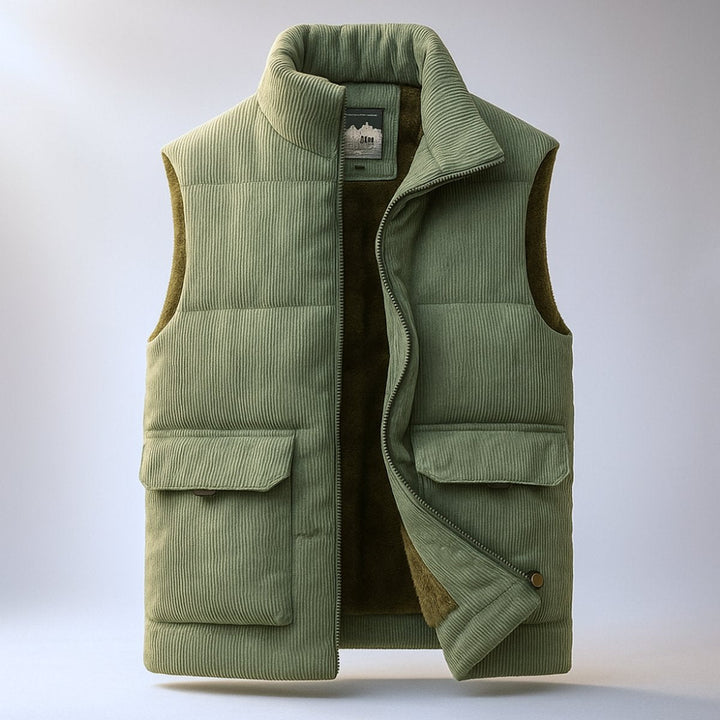 Freddie | Men's Corduroy Zip Hoodie Quilted Sleeveless Gilet Vest