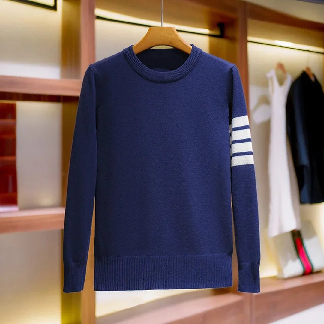 Charlie | Men's Crewneck Knitted Stripe-Sleeve Jumper
