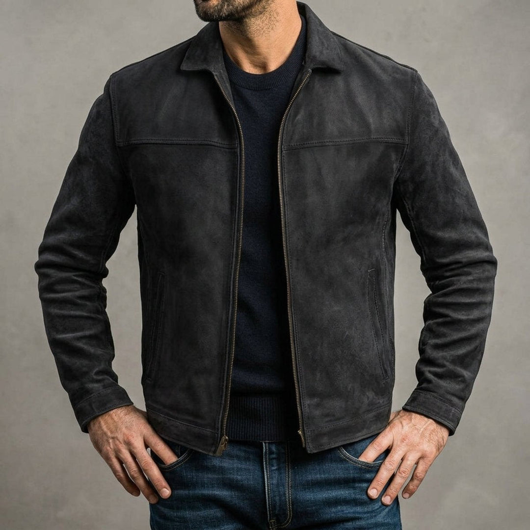 Noah | Men's Distressed Genuine Leather Bomber Jacket Zip-Up Coat