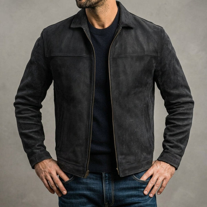 Noah | Men's Distressed Genuine Leather Bomber Jacket Zip-Up Coat