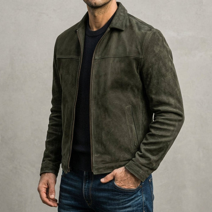 Noah | Men's Distressed Genuine Leather Bomber Jacket Zip-Up Coat