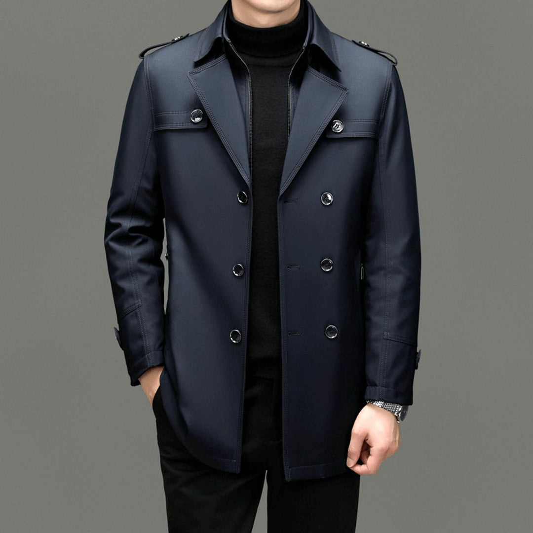 Leo | Men's Double-Breasted Trench Coat Jacket Epaulette Notched Lapel