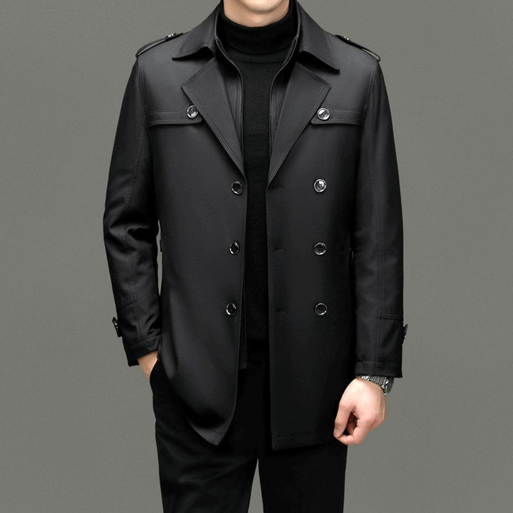 Leo | Men's Double-Breasted Trench Coat Jacket Epaulette Notched Lapel