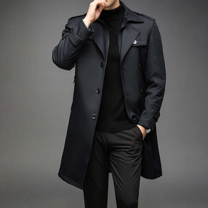 Leo | Men's Double-Breasted Trench Coat Jacket Epaulette Notched Lapel