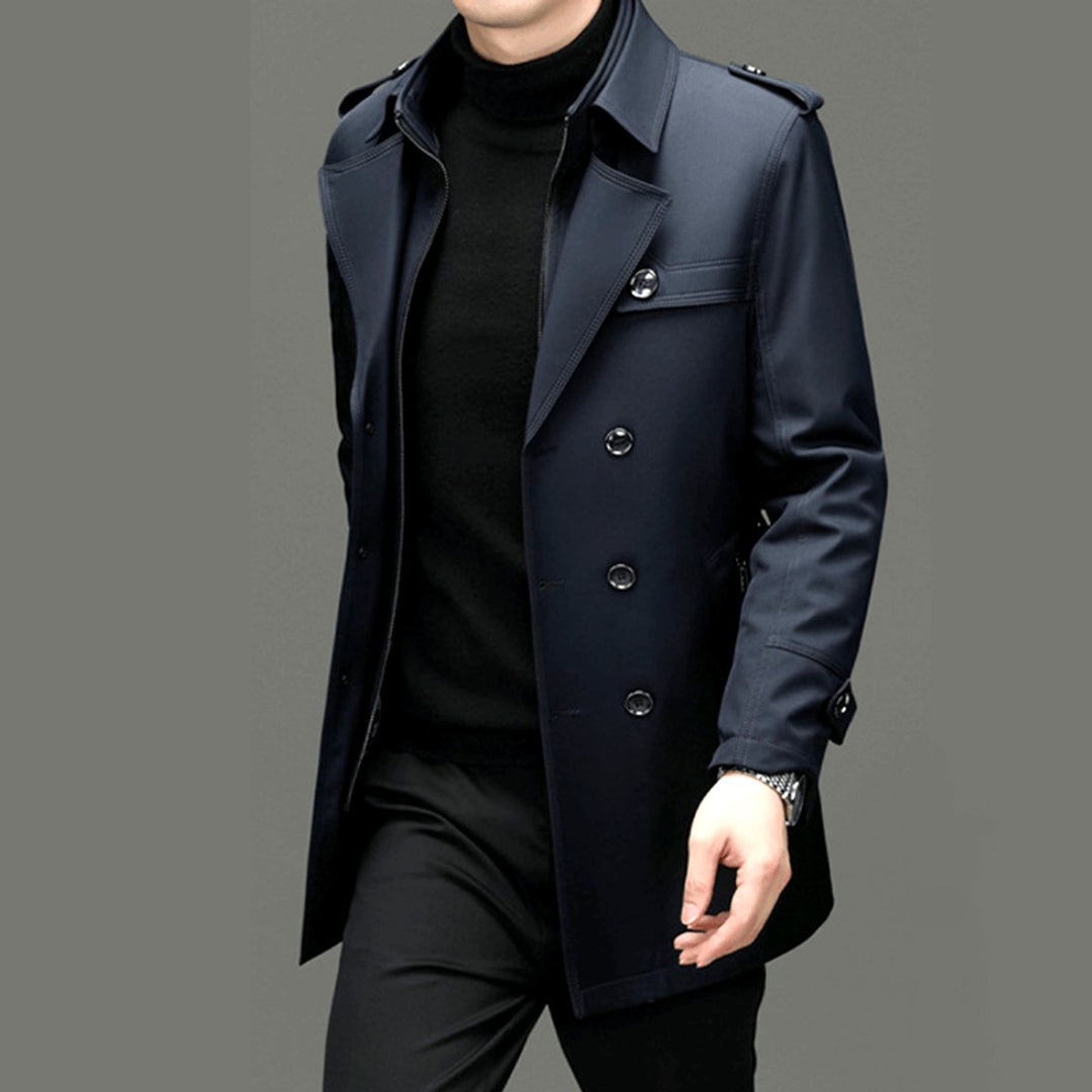 Leo | Men's Double-Breasted Trench Coat Jacket Epaulette Notched Lapel