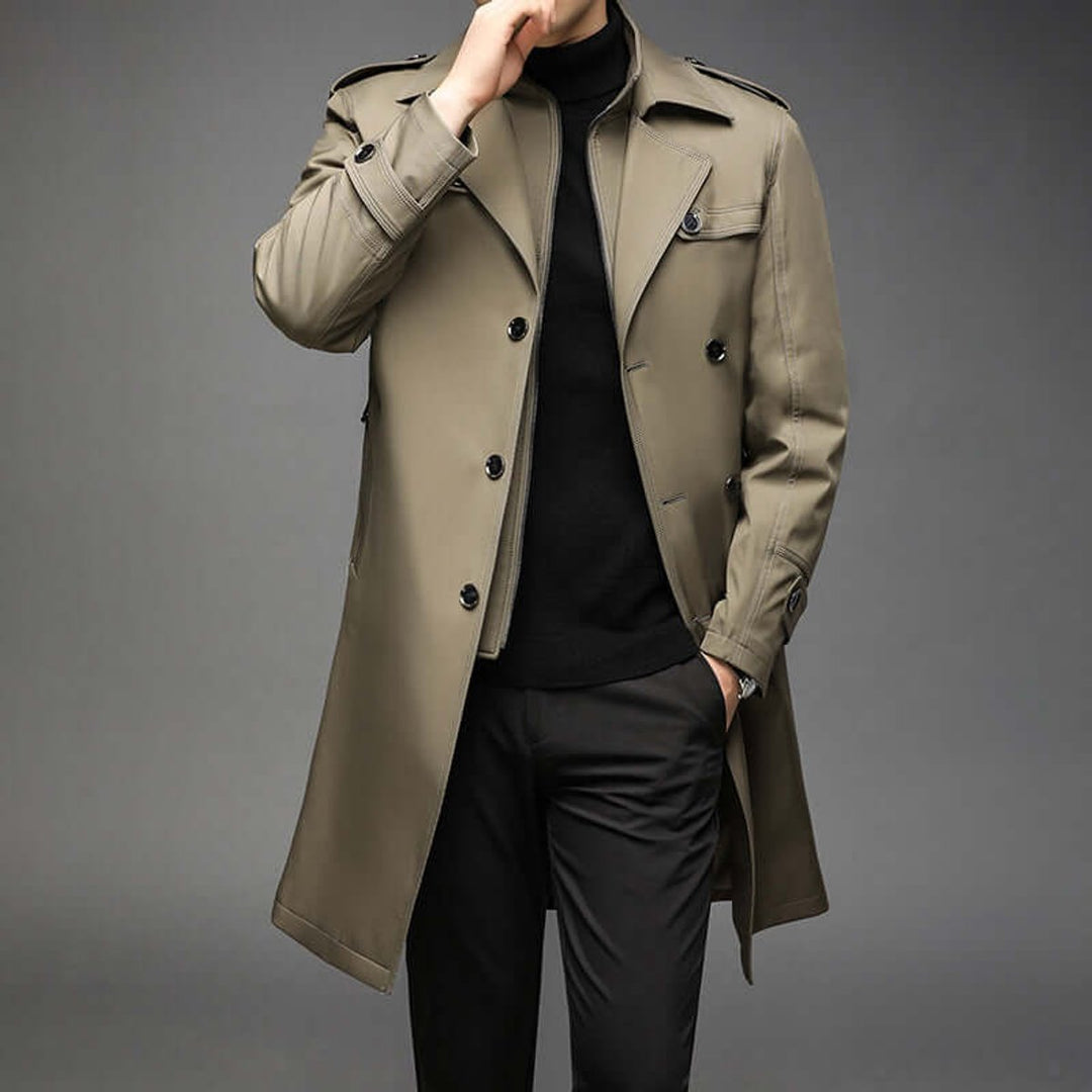 Leo | Men's Double-Breasted Trench Coat Jacket Epaulette Notched Lapel