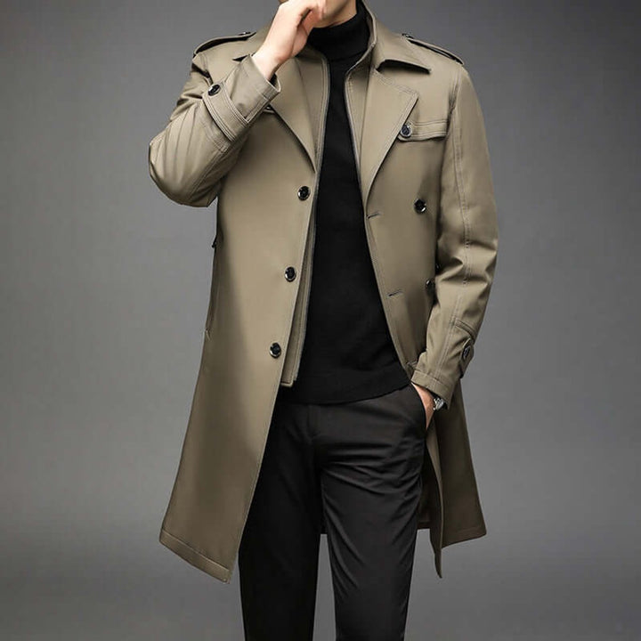Leo | Men's Double-Breasted Trench Coat Jacket Epaulette Notched Lapel