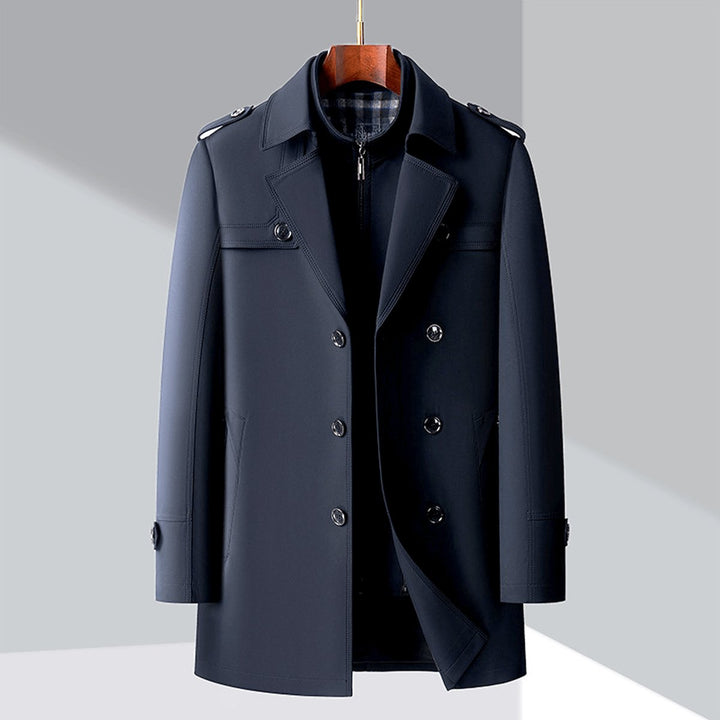 Leo | Men's Double-Breasted Trench Coat Jacket Epaulette Notched Lapel
