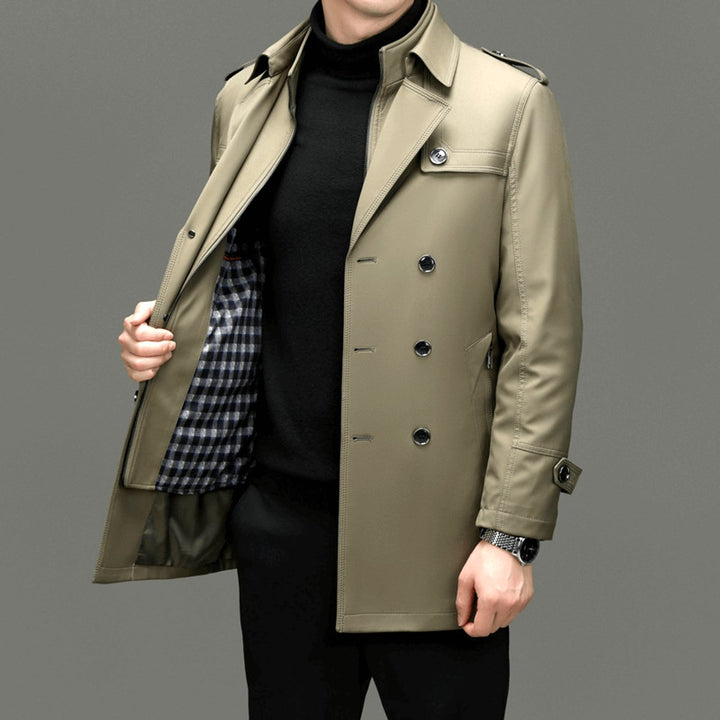 Leo | Men's Double-Breasted Trench Coat Jacket Epaulette Notched Lapel