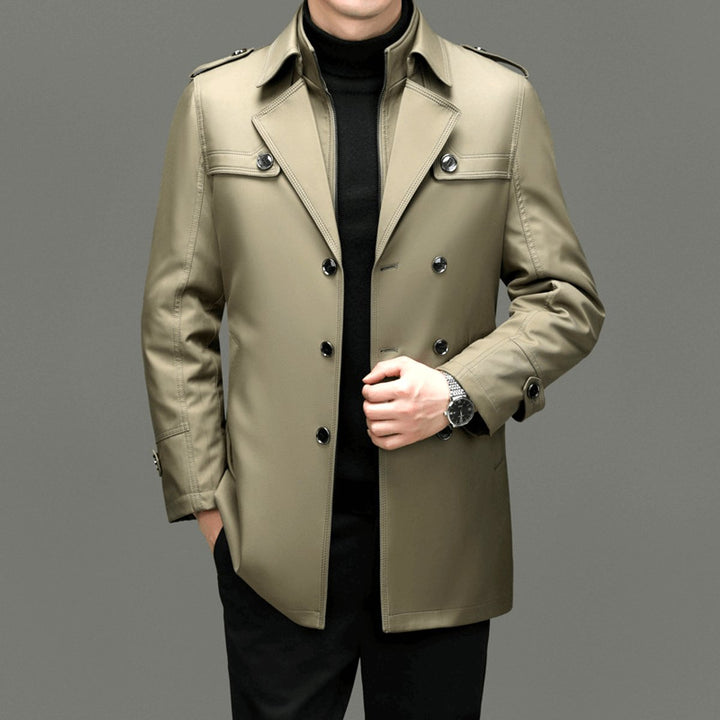 Leo | Men's Double-Breasted Trench Coat Jacket Epaulette Notched Lapel