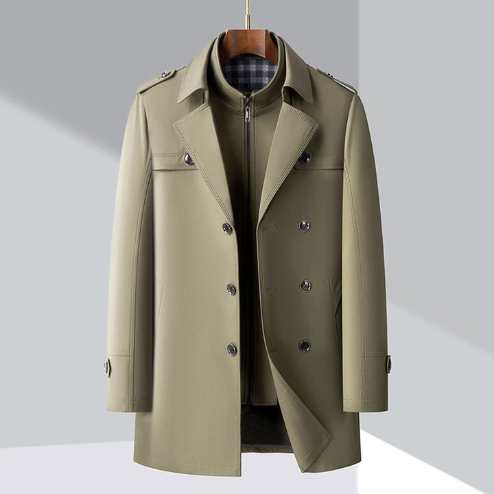 Leo | Men's Double-Breasted Trench Coat Jacket Epaulette Notched Lapel