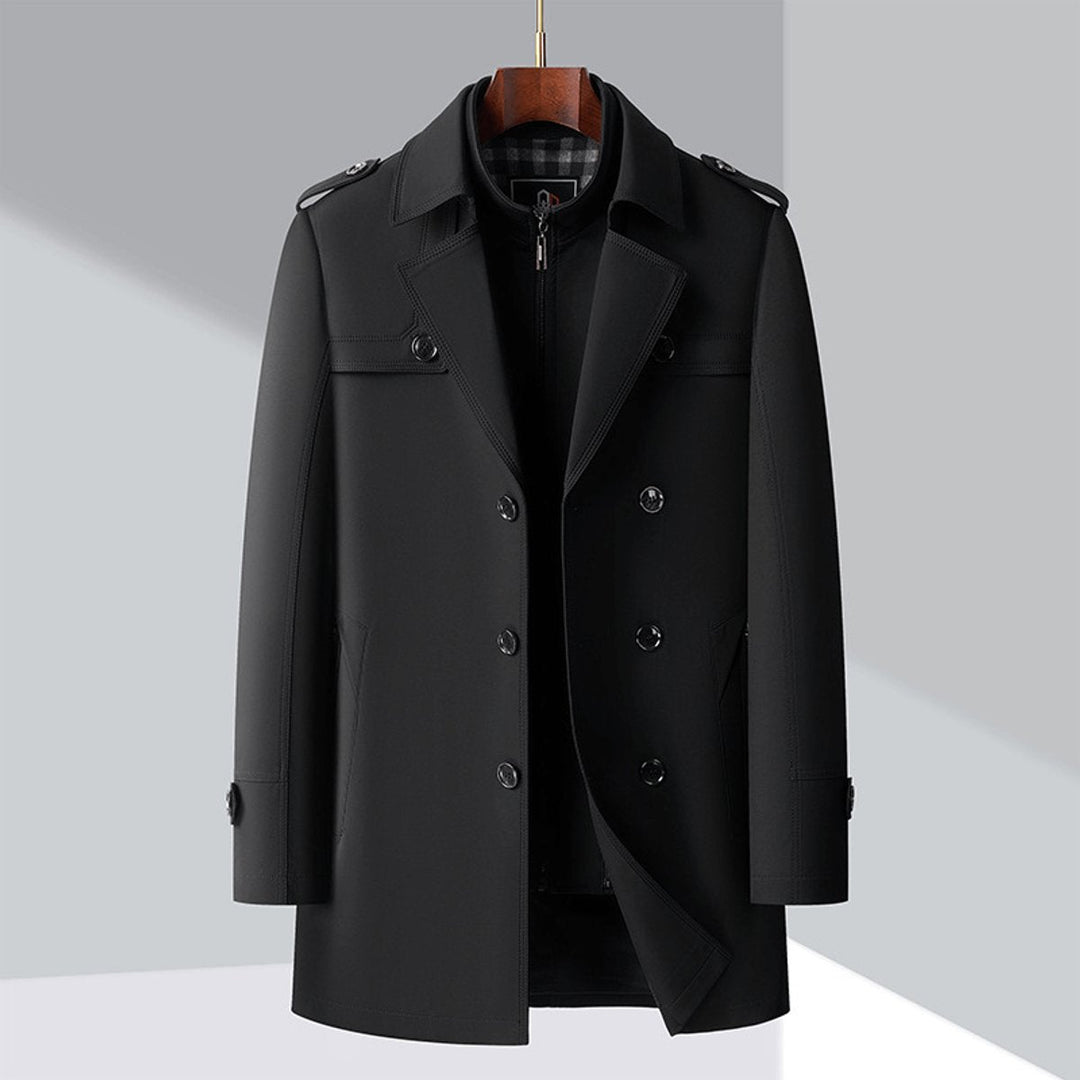 Leo | Men's Double-Breasted Trench Coat Jacket Epaulette Notched Lapel