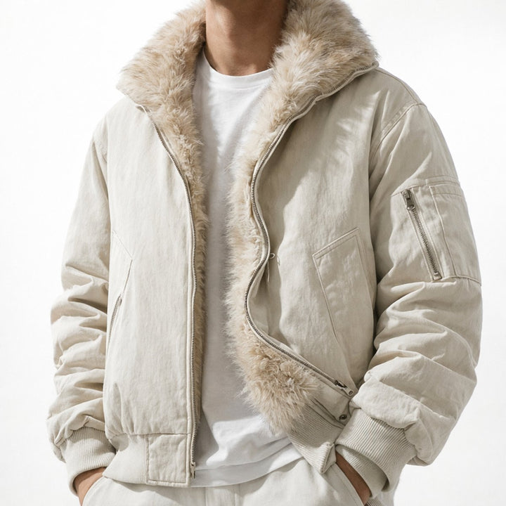 George | Men's Faux Fur Lined Wind-Resistant Bomber Jacket