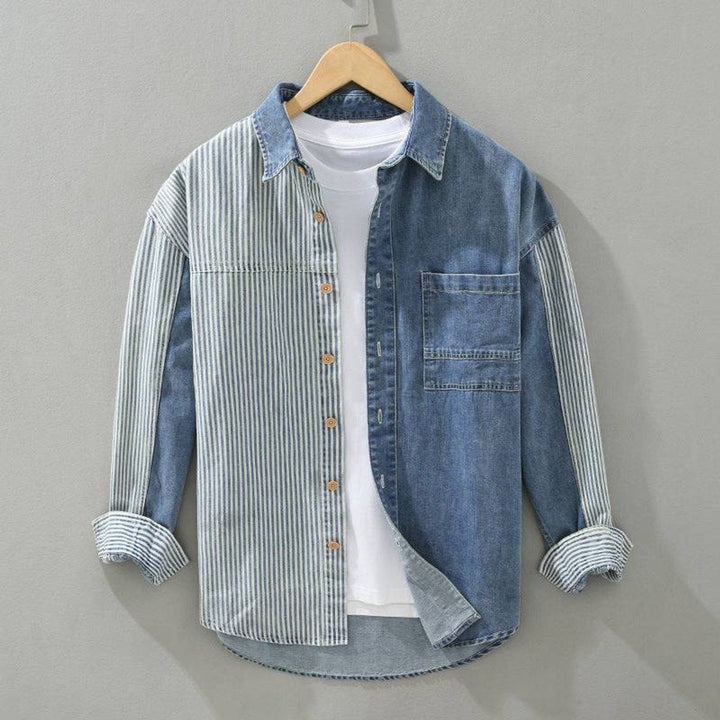 James | Mens Flannel Shirts Long-Sleeve Contrast Panel Denim Shirt