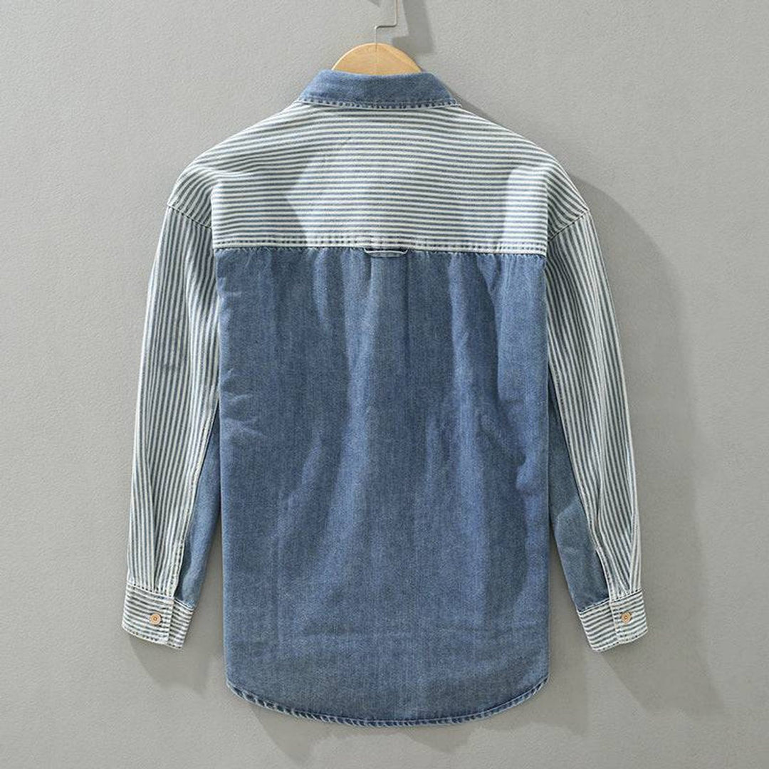 James | Mens Flannel Shirts Long-Sleeve Contrast Panel Denim Shirt