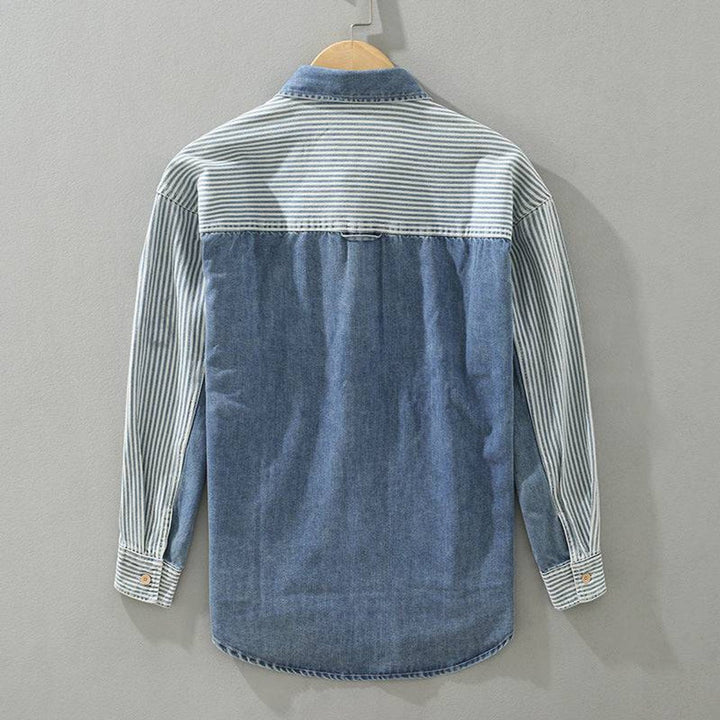 James | Mens Flannel Shirts Long-Sleeve Contrast Panel Denim Shirt