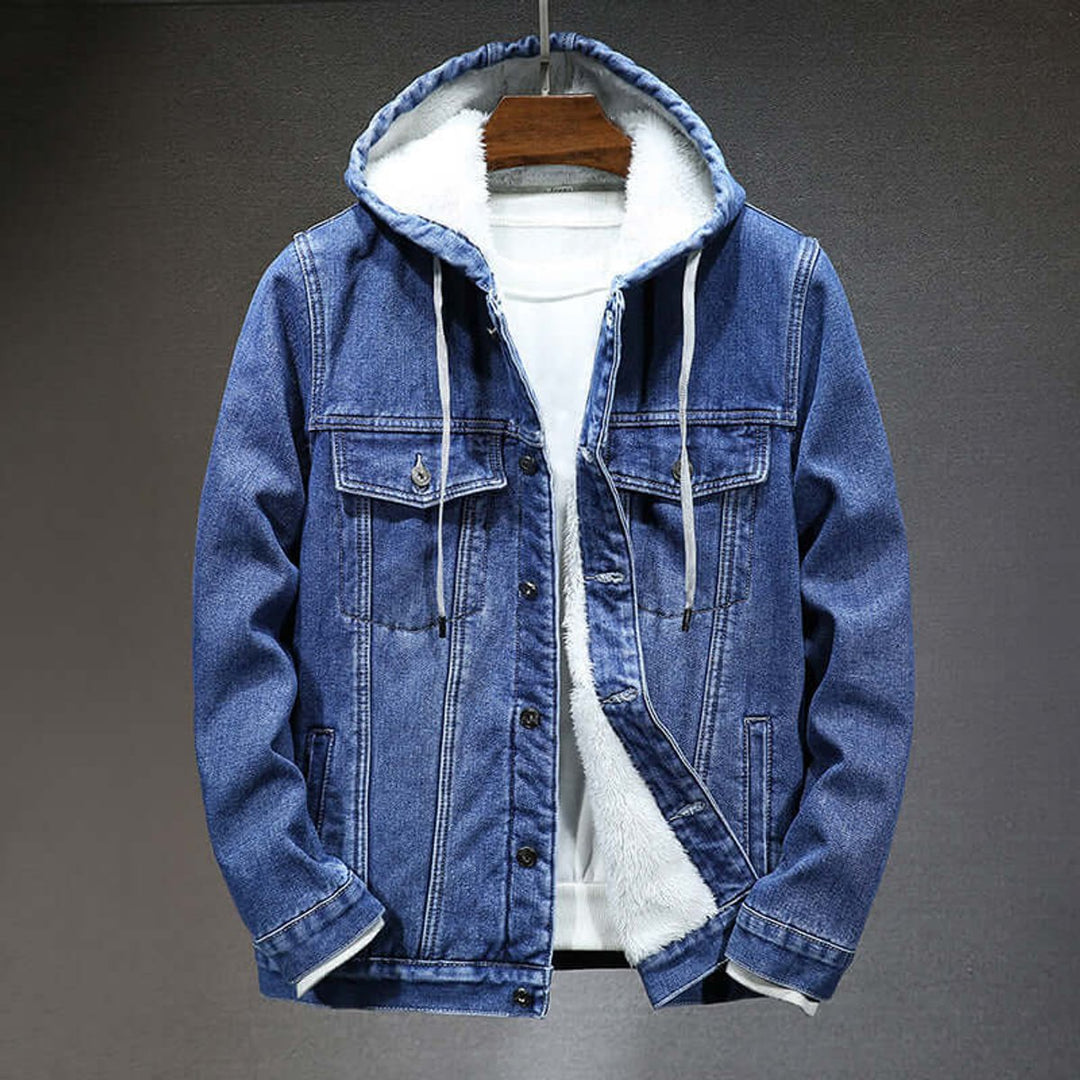 Edward | Men's Fleece-Lined Hooded Denim Jacket Bomber Outerwear Coat